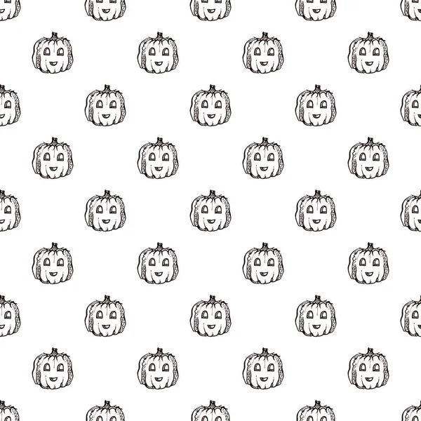 Halloween padrão sem costura com mão desenhada jack-o-lanternas — Vetor de Stock
