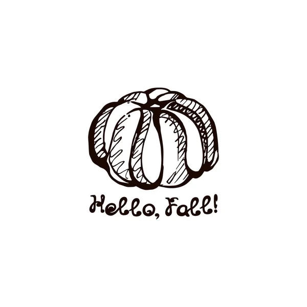Calabaza dibujada a mano de otoño con letras aisladas en blanco — Archivo Imágenes Vectoriales