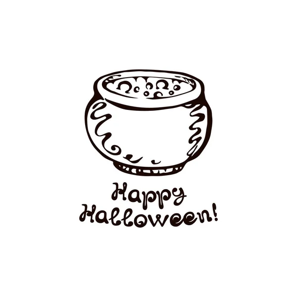 Halloween handgetekende ketel met frase — Stockvector