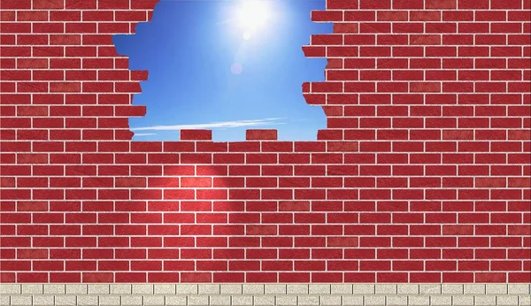 bir delik ve güneş ışığı ile kırmızı brickwall