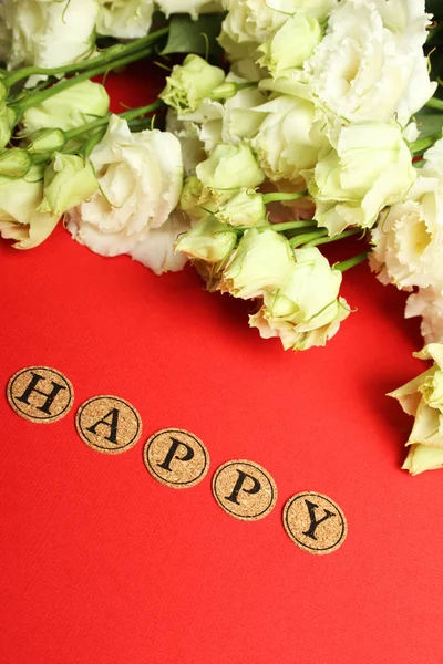 Una Postal Con Una Declaración Feliz Rosas Cartas Con Texto —  Fotos de Stock