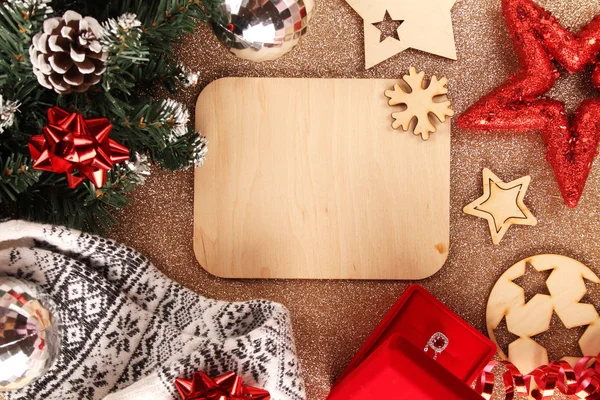 Flatlay Achtergrond Voor Kerst Met Kostbare Decoraties Briefkaart — Stockfoto