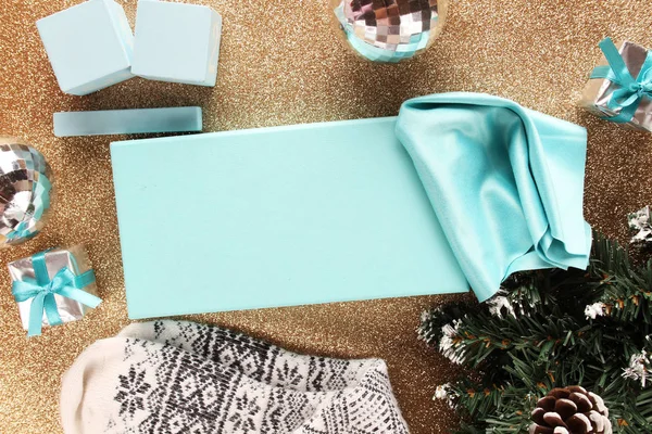 Vacances Couleur Tiffany Boîtes Turquoise Tissu Cubes Pour Écrire Texte — Photo