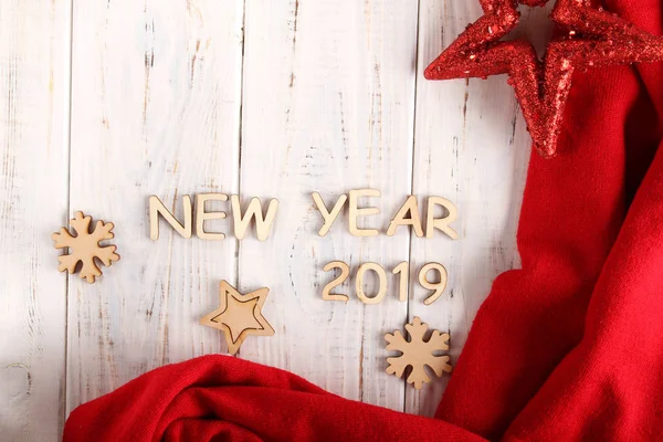 Cartão Felicitações Com Desejo Feliz Ano Novo 2019 Antecedentes Ano — Fotografia de Stock