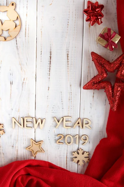Cartão Felicitações Com Desejo Feliz Ano Novo 2019 Antecedentes Ano — Fotografia de Stock