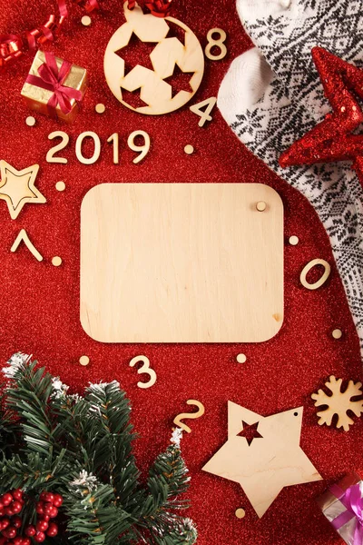 Flatlay Arka Plan Için Yeni Yıl 2019 Kartpostal — Stok fotoğraf