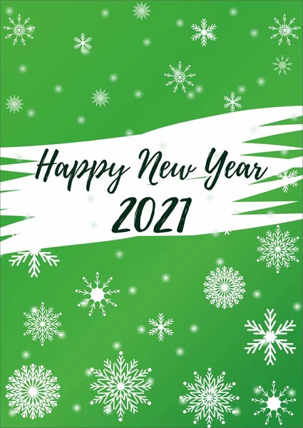 Felice Anno Nuovo 2021 Biglietto Auguri Verde Con Fiocchi Neve — Foto Stock