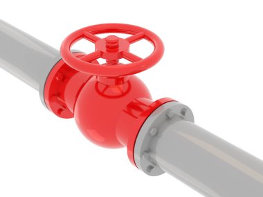 Beyaz bir arka plan üzerinde gaz boru Vana kavramsal 3d görüntü. Kontur maskesi dahil