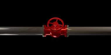 Kavramsal 3d görüntü üzerinde siyah bir zemin üzerine gaz boru Vana. Kontur maskesi dahil