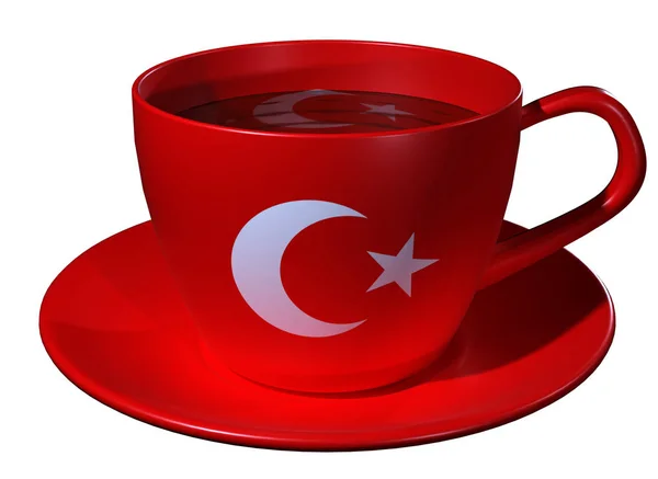 Çay Bardağı ve tabak, bayrağın görüntüsüne uygulanır — Stok fotoğraf