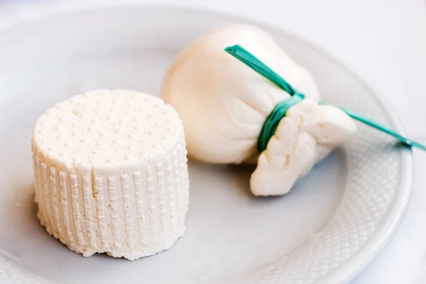 Ricota Tradicional Queijos Buratta Região Basilicata Itália Dof Raso — Fotografia de Stock