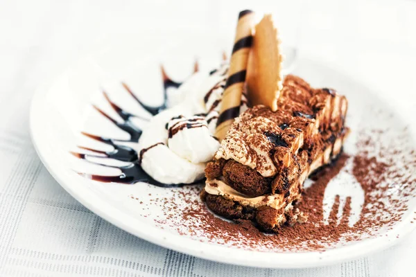 Geleneksel kahve aromalı İtalyan tatlı - tiramisu (seçici odak)