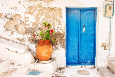 Yunanistan 'ın Amorgos adasındaki Aegiali köyünün mimari ayrıntıları