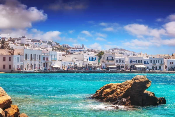 Panoramiczny Widok Miasto Mykonos Lecie Grecja — Zdjęcie stockowe