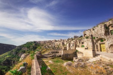 Sassi di Matera (antik mağara evleri) Matera, Basilicata bölgesinde, İtalya