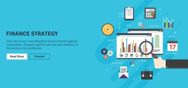 Mali strateji, yatırım verileri içeren rapor, büyüme Internet tarayıcısında Web sitesi ekranda grafikler. Finans, iş ve yatırım simgeler, grafik ve veri. Düz tasarlamak vektör.