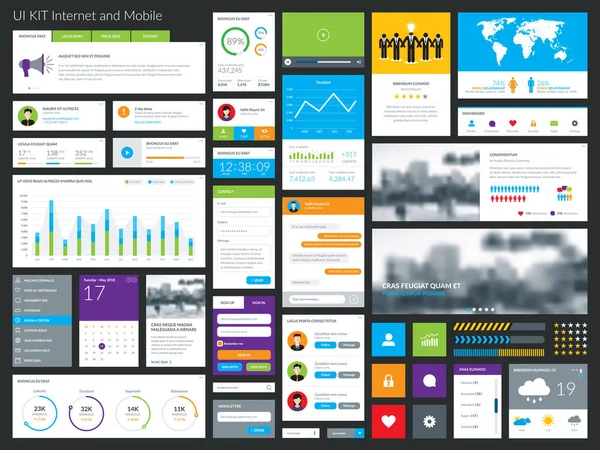 Set Interfacce Grafiche Pulite Moderne Internet Mega Elementi Raccolta Pulsante — Vettoriale Stock