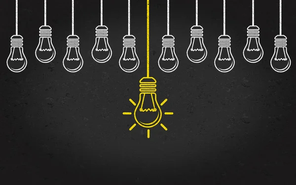 Light Bulbs Blackboard Background Creativity Concept Innovation Inspiration Business Thinking — Stock Vector