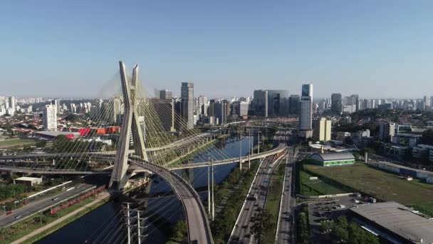Puente Cable Ciudad Sao Paulo Brasil Vista Aérea Del Puente — Vídeos de Stock