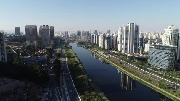 Καλώδιο Μένοντη Γέφυρα Στην Πόλη Του Σάο Πάολο Βραζιλία Αεροφωτογραφία — Αρχείο Βίντεο
