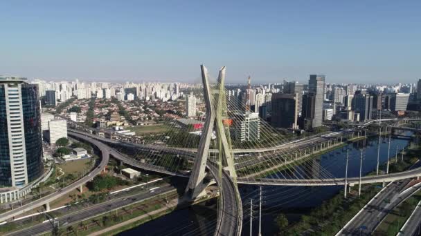 Cable Stayed Bridge Sao Paulo City Brazil Aerial View Octavio — Stock Video