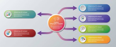 Yaratıcı infographics şablonu, iş veri görselleştirme. İşlem grafiği. Grafik, diyagram adımları, seçenekleri, parçalar veya işlemlerin soyut unsurları. Sunum için vektör iş şablonu.