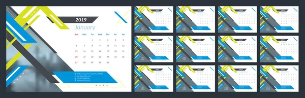 Diseño Del Calendario Para 2019 Semana Comienza Sun Conjunto Páginas — Archivo Imágenes Vectoriales