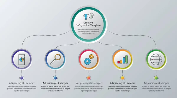 Modello Infografica Creativa Visualizzazione Dei Dati Aziendali Schema Processo Elementi — Vettoriale Stock