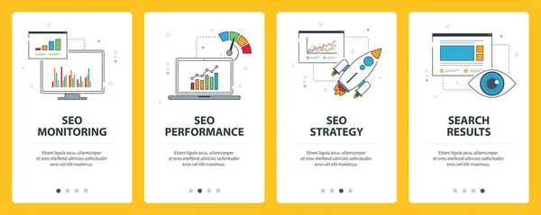 Пошукова Оптимізація Інтернет Банера Векторний Набір Банерів Моніторингом Seo Продуктивністю — стоковий вектор