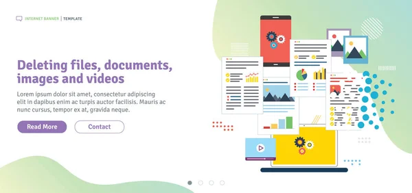 Löschen Von Dateien Dokumenten Bildern Und Videos Laptop Computer Und — Stockvektor