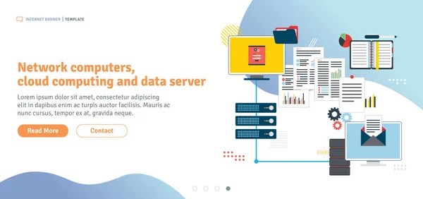 Netzwerk Computer Cloud Computing Und Datenserver Computer Und Laptop Die — Stockvektor