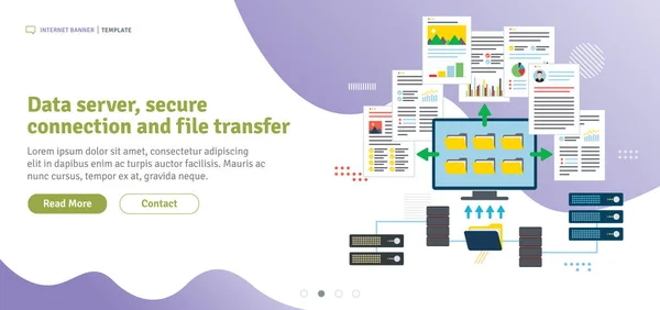 Dataserver Säker Anslutning Och Filöverföring Cloud Lagring Säkerhetskopiering Och Fildelning — Stock vektor