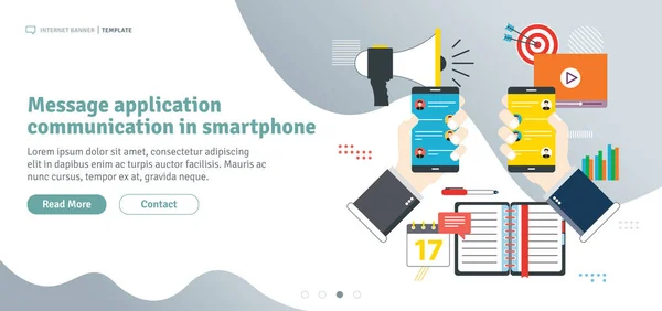 Üzenet Alkalmazás Kommunikáció Smartphone Megosztására Adatfájlok Koncepció Üzleti Kommunikáció Szociális — Stock Vector