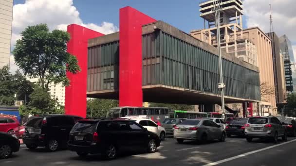 Biltrafik Vid Rusningstid Paulista Avenue Sao Paulo City — Stockvideo