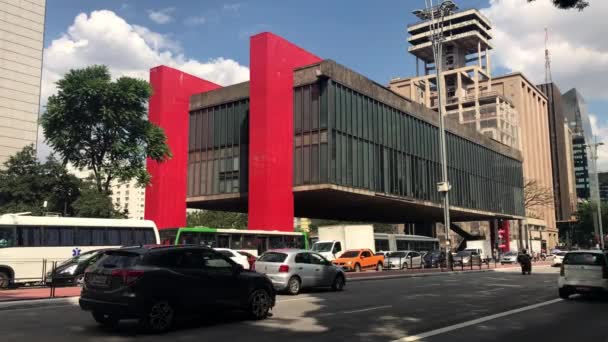 Ruch Samochodowy Godzinach Szczytu Miasto Paulista Avenue Sao Paulo — Wideo stockowe