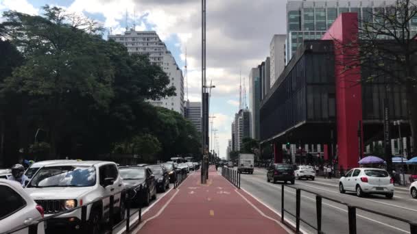 Biltrafik Vid Rusningstid Paulista Avenue Sao Paulo City — Stockvideo