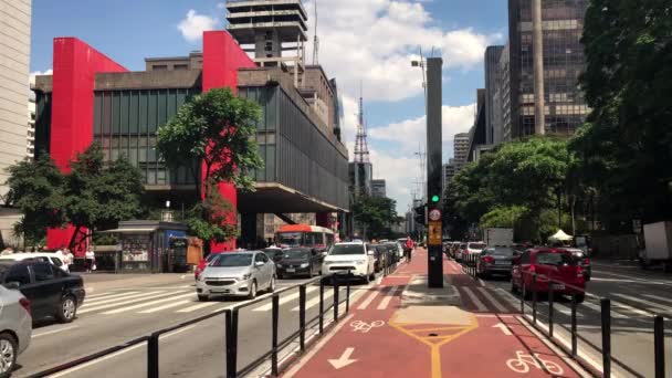 Biltrafik Vid Rusningstid Paulista Avenue Sao Paulo City — Stockvideo