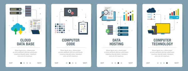 Tecnología informática, alojamiento de datos y código informático . — Vector de stock