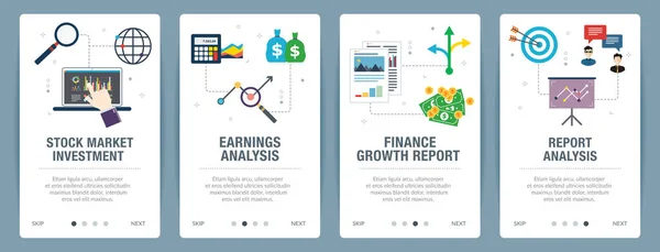 Stock market investment, earnings analysis, finance growth report and report analysis. — Stock Vector