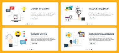 Yatırım, iş ve finans simgeleri Internet afiş seti.