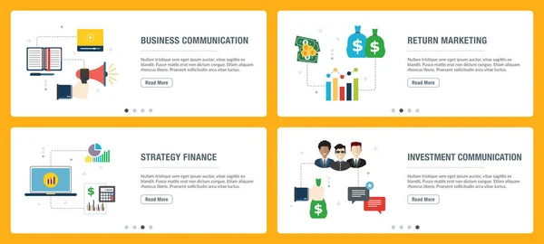 Conjunto de banners de internet de ícones de negócios, comunicação e finanças . — Vetor de Stock