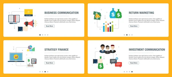 Internet banner set van Business, communicatie en Financiën iconen. — Stockvector