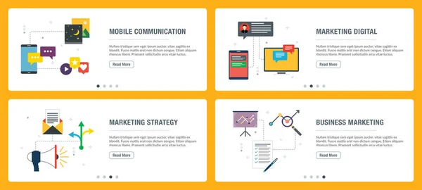 Conjunto de iconos de comunicación, marketing y estrategia para banners de Internet . — Vector de stock