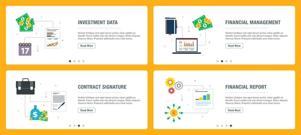 Internet banner conjunto de assinatura de contrato, investimento e ícones de negócios . — Vetor de Stock