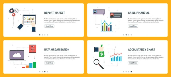 Internet-banner uppsättning av rapport, redovisning och organisation ikoner. — Stock vektor