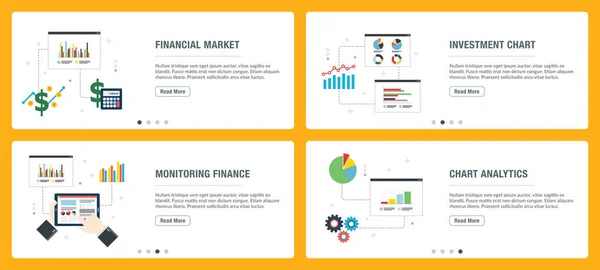 Internet banner set with financial market and investment chart icons. — Stock Vector