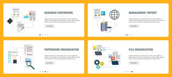 Organização, revisão e arquivo de dados da papelada de negócios . — Vetor de Stock