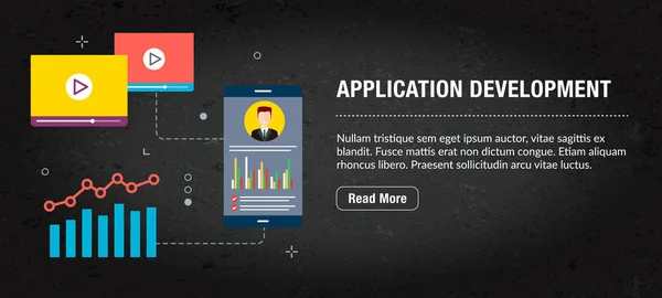 アプリケーション開発、ベクトルのアイコンを持つバナーインターネット. — ストックベクタ