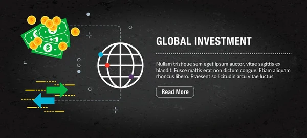 Internet de banner de investimento global com ícones no vetor . —  Vetores de Stock