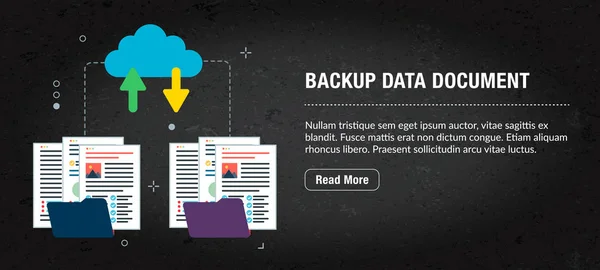 Documento dati di backup, banner internet con icone in vettoriale . — Vettoriale Stock